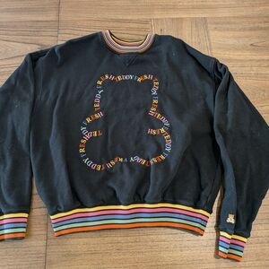 Teddy Fresh Black Crewneck Sweater with Rainbow Accents